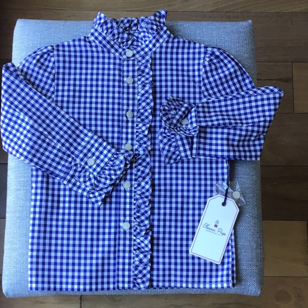Classic‎ Prep Ginny Ruffle Front Button Down Shirt Blouse Gingham